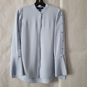 Lafayette 148 New York Nicolette Blue Silk Long Sleeve Blouse Women's XS NWT
